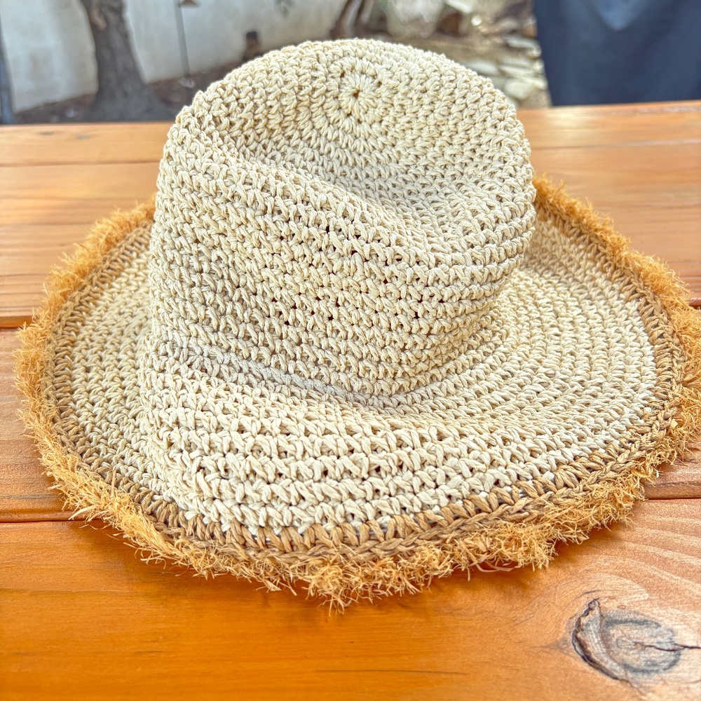Floppy Straw Hat Natural and Tan Adjustable